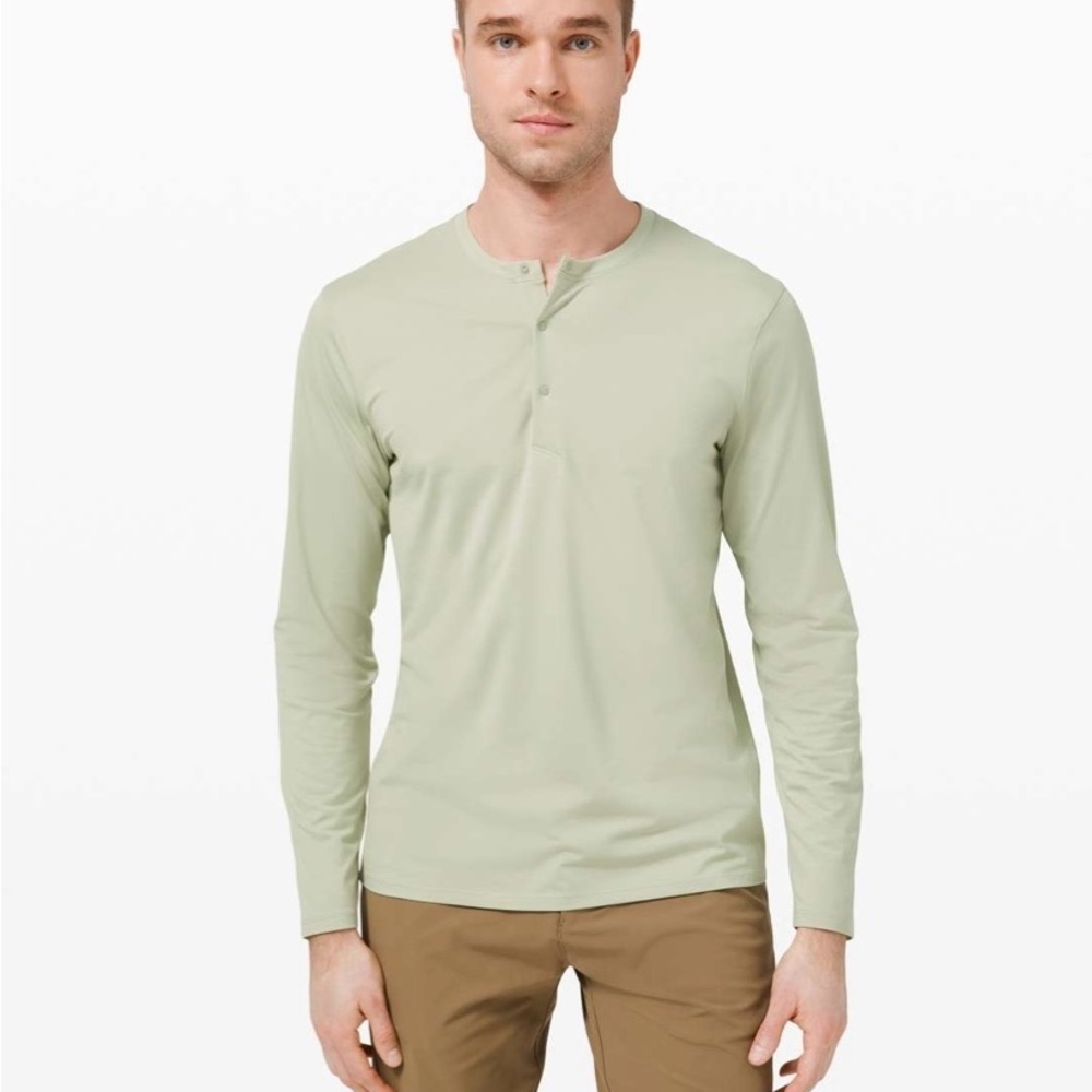Lululemon The Fundamental Long Sleeve Henley Shirt Green Fern Lightweight